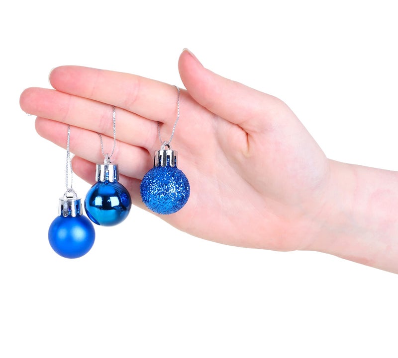 Christmas ConceptsÂ® Pack of 25-25mm Mini Christmas Tree Baubles - Shiny, Matte & Glitter Decorated Ornaments (Blue) - Image 4